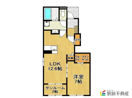 鹿児島本線 大牟田駅 徒歩26分 2階建 築5年(1LDK/1階)の間取り写真