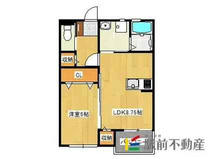 鹿児島本線 羽犬塚駅 徒歩13分 3階建 築5年(1LDK/1階)の間取り写真