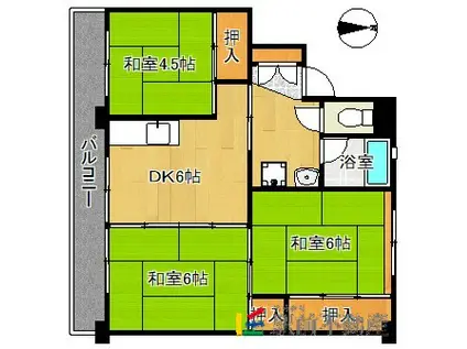 西鉄天神大牟田線 矢加部駅 徒歩8分 5階建 築38年(3DK/2階)の間取り写真