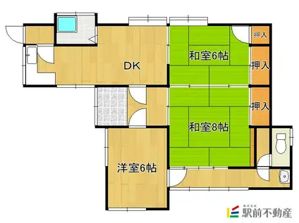 西鉄天神大牟田線 新栄町駅(福岡) 徒歩5分 1階建 築89年(3DK)の間取り写真