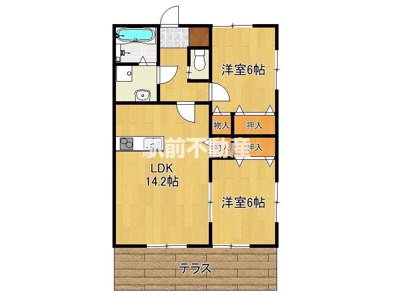 パトリ西牟田A(2LDK/1階)の間取り写真