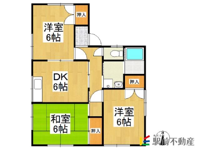 鹿児島本線 羽犬塚駅 徒歩83分 2階建 築32年(3DK)の間取り写真