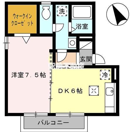 フリメールB棟(1DK/1階)の間取り写真