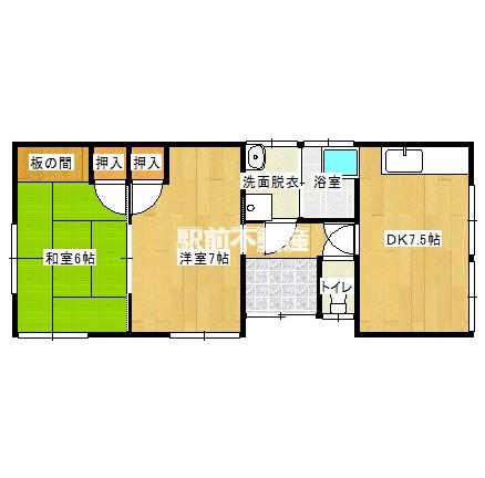 西鉄天神大牟田線 蒲池駅(福岡) 徒歩62分 1階建 築45年(2DK)の間取り写真