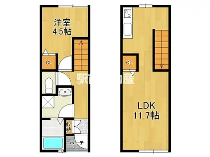 SKYFIRST Ⅱ 柳川(1LDK/1階)の間取り写真