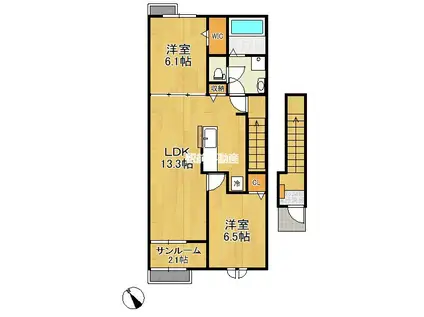 西鉄天神大牟田線 新栄町駅(福岡) 徒歩19分 2階建 築3年(2LDK/2階)の間取り写真