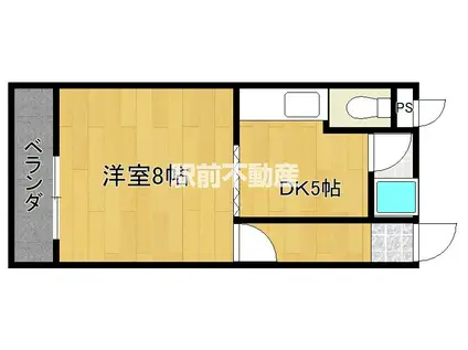 城町マンション(1DK/2階)の間取り写真