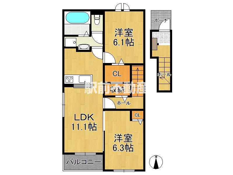 ガーデンルーム B(2LDK/2階)の間取り写真