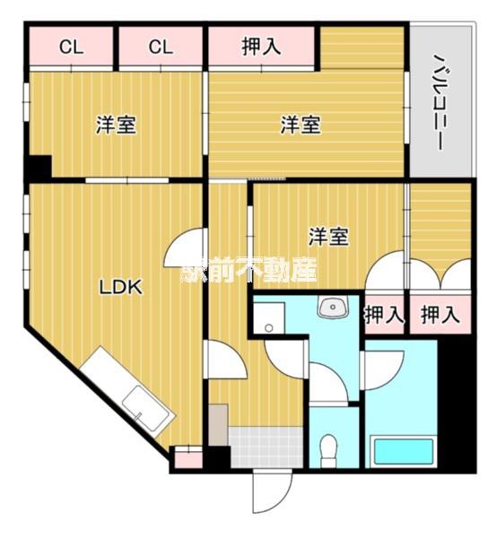 プランドゥ御花前(3LDK/2階)の間取り写真