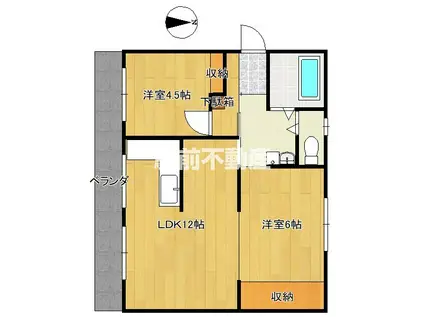 年金ビル(2LDK/4階)の間取り写真