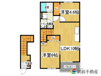 西鉄天神大牟田線 蒲池駅(福岡) 徒歩43分 2階建 築20年(2LDK/2階)の間取り写真