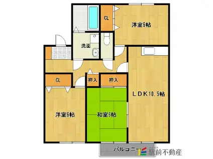 アベニール21 E棟(3DK/2階)の間取り写真