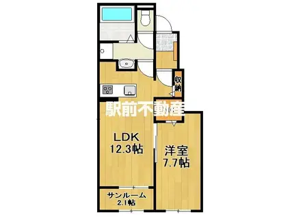 鹿児島本線 大牟田駅 徒歩20分 2階建 新築(1LDK/1階)の間取り写真