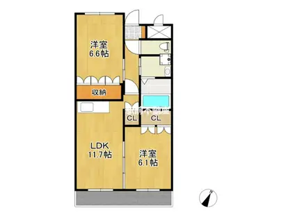 SUN HEIM M&H Ⅱ(2LDK/1階)の間取り写真