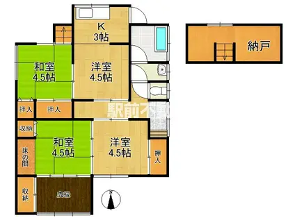 鹿児島本線 羽犬塚駅 徒歩131分 2階建 築58年(4SK)の間取り写真