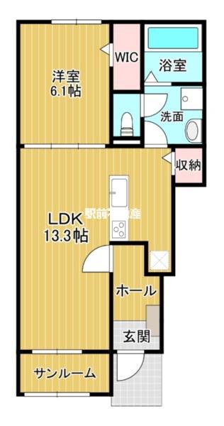 ミミエデン筑後(1LDK/1階)の間取り写真