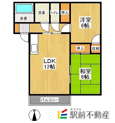 ドリームコーポイン山下(2LDK/2階)の間取り写真
