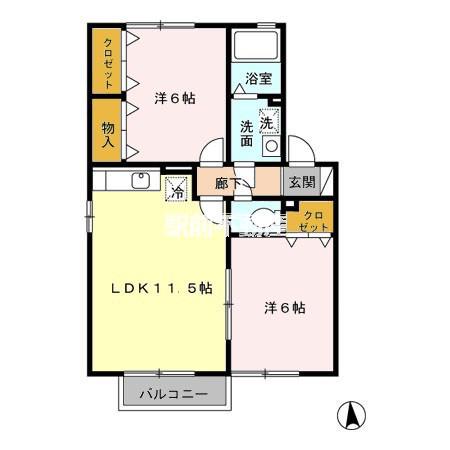 アネックスマリーB棟(2LDK/2階)の間取り写真