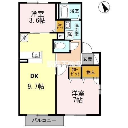 シャーメゾン桑野(2DK/2階)の間取り写真