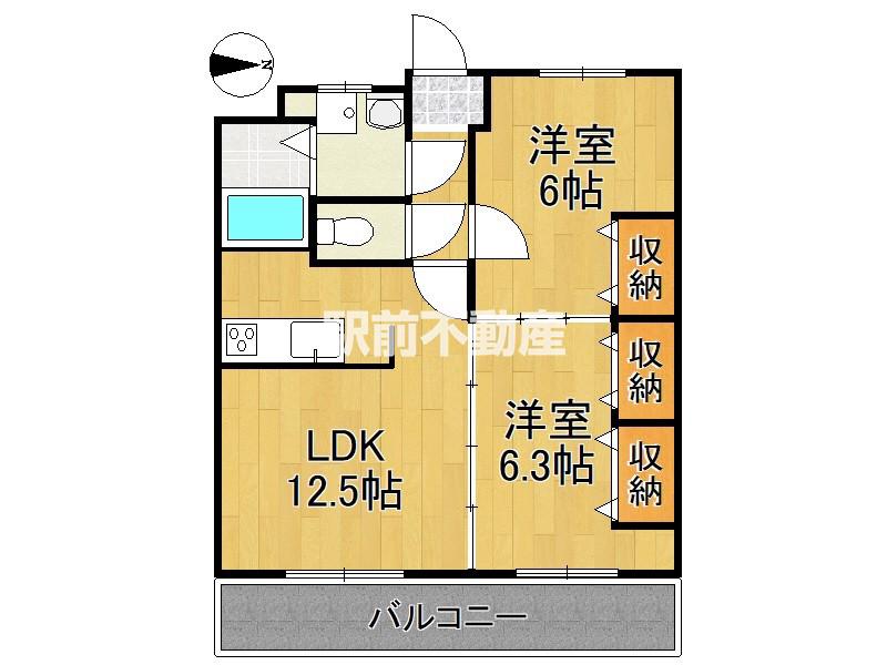 アレクサンドライト八女(2LDK/2階)の間取り写真