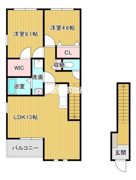 メルヴェーユ城島(2LDK/2階)の間取り写真