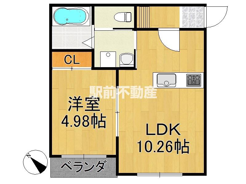 八女市蒲原A棟(1LDK/2階)の間取り写真