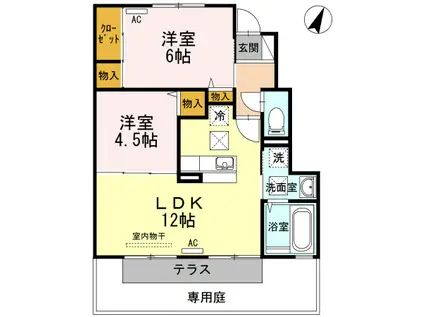 カーサ・カルローサ(2LDK/1階)の間取り写真