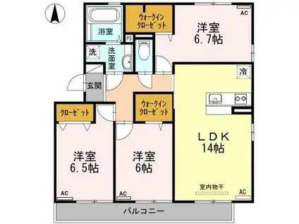 ウィルコート小郡給領町 A・B(3LDK/2階)の間取り写真