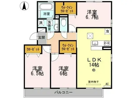 ウィルコート小郡給領町 A・B(3LDK/1階)の間取り写真