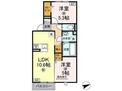 アイネヴェルト八方原(2LDK/2階)の間取り写真