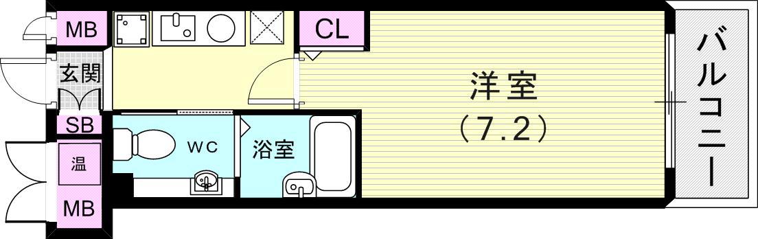 アロハ三宮(1K/2階)の間取り写真