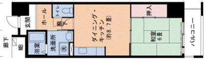 山陽本線 兵庫駅 徒歩5分 14階建 築29年(1DK/4階)の間取り写真