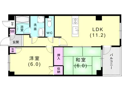リバーコート湊川 PARTⅡ(2LDK/4階)の間取り写真