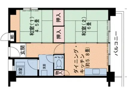 山陽本線 須磨駅 バス乗車時間:14分 高倉台バス停で下車 徒歩2分 14階建 築53年(2DK/5階)の間取り写真