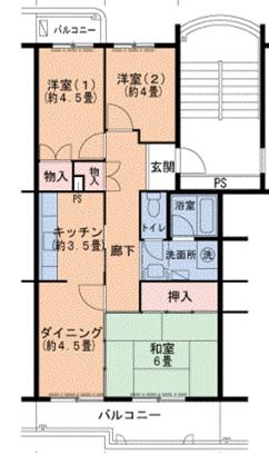 神戸市西神山手線 名谷駅 徒歩10分 5階建 築44年(3DK/4階)の間取り写真