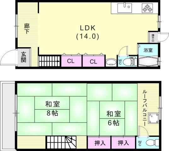 神戸電鉄有馬線 長田駅(神戸電鉄) 徒歩10分 1階建 築47年(2LDK)の間取り写真