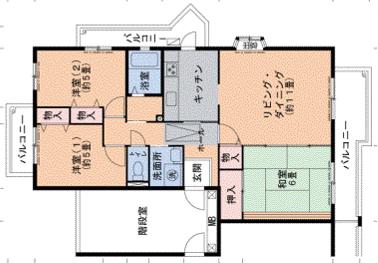 神戸電鉄公園都市線 南ウッディタウン駅 徒歩9分 5階建 築31年(3LDK/5階)の間取り写真