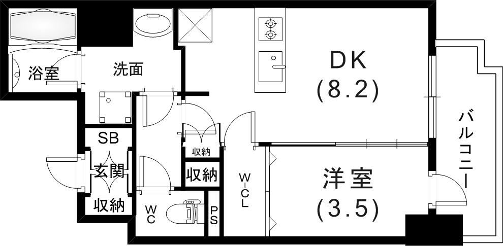 エステムコート神戸元町2ザ・サロン(1LDK/8階)の間取り写真
