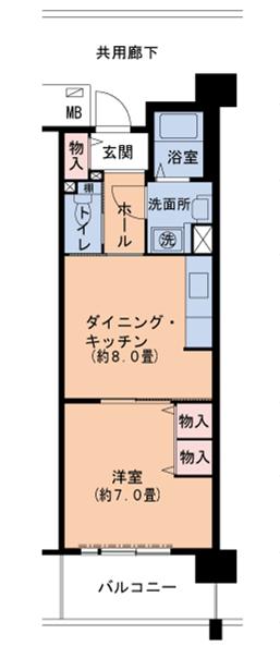 山陽本線 鷹取駅 徒歩7分 7階建 築28年(1DK/3階)の間取り写真