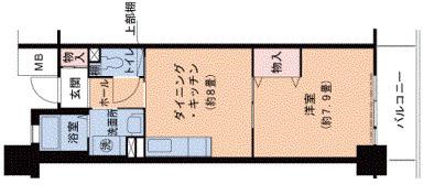 神戸市西神山手線 湊川公園駅 徒歩4分 13階建 築27年(1DK/13階)の間取り写真