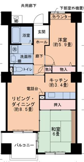 東海道本線 神戸駅(兵庫) 徒歩6分 17階建 築28年(1LDK/10階)の間取り写真