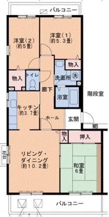 神戸電鉄公園都市線 南ウッディタウン駅 徒歩10分 5階建 築28年(3LDK/2階)の間取り写真