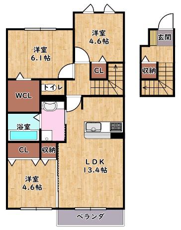 セジュール ウワト(3LDK/2階)の間取り写真