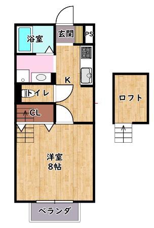 ピノカーサ(1K/2階)の間取り写真