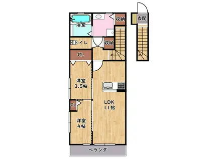 アマネクイースト(2LDK/2階)の間取り写真