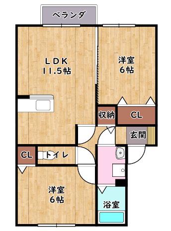 ヴァンベール(2LDK/2階)の間取り写真
