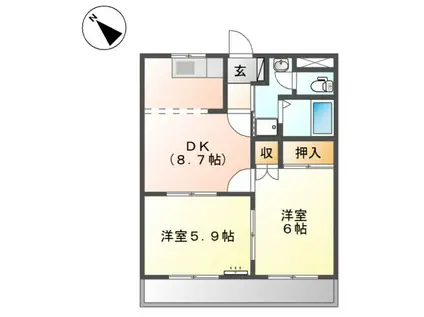 ベル・グラース(2DK/2階)の間取り写真