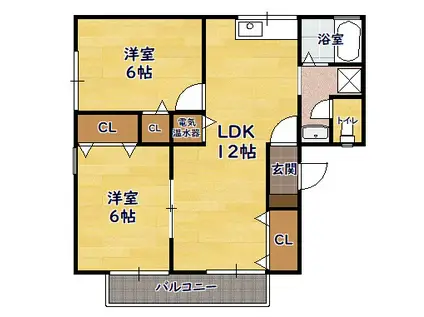 カメリアハウス(2LDK/2階)の間取り写真