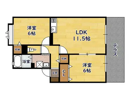 セジュール母の郷(2LDK/1階)の間取り写真