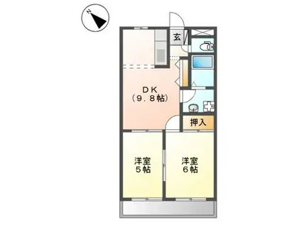 FEEL-B(2DK/1階)の間取り写真